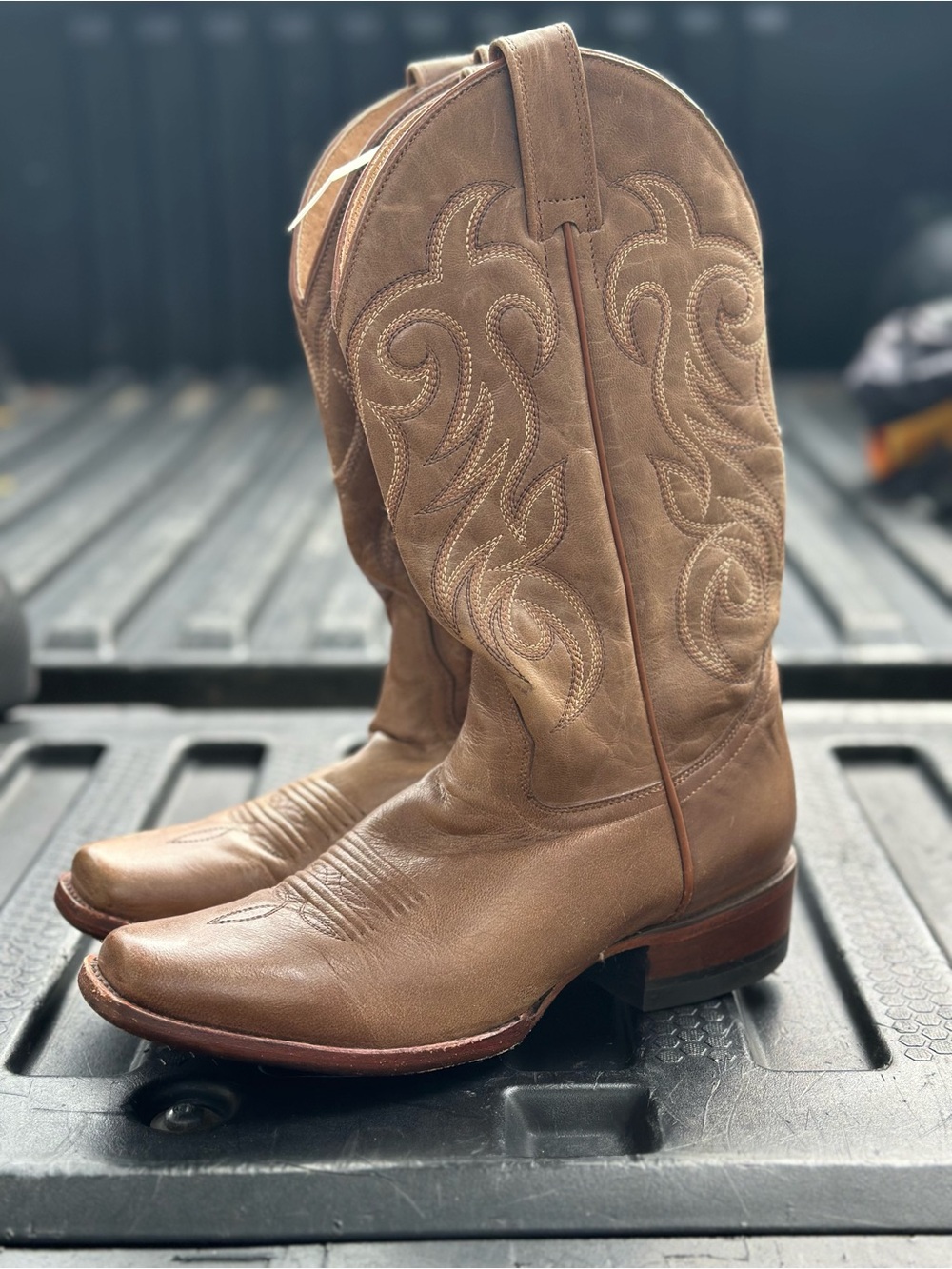 Shyanne Tan Leather Cowboy Boots with Embroidered Shaft
